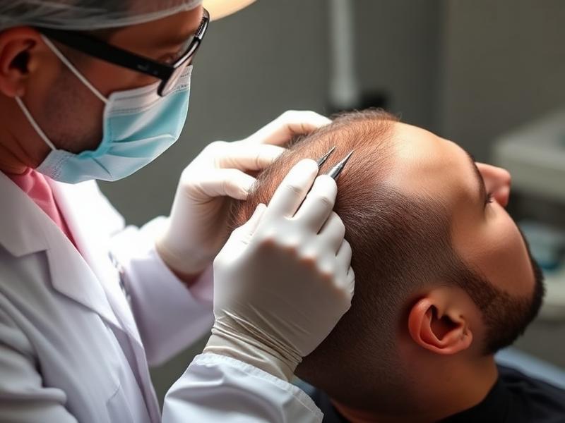 Doctor performing hair treatment